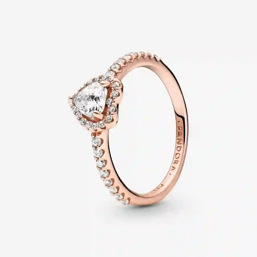 Heart 14k rose gold-plated ring with clear cubic zirconia