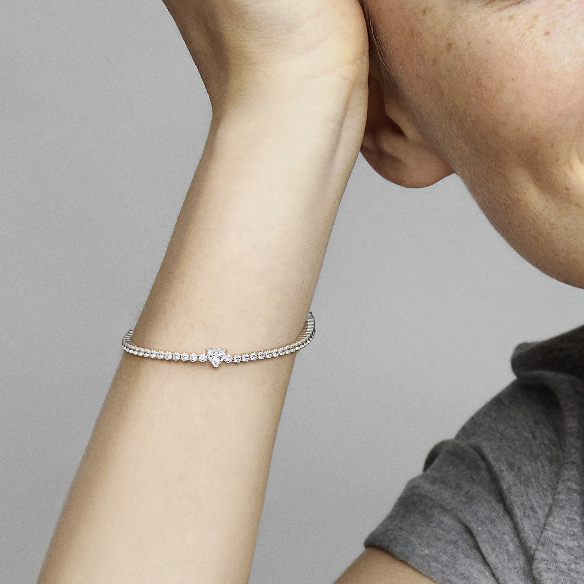 Heart sterling silver tennis bracelet with clear c