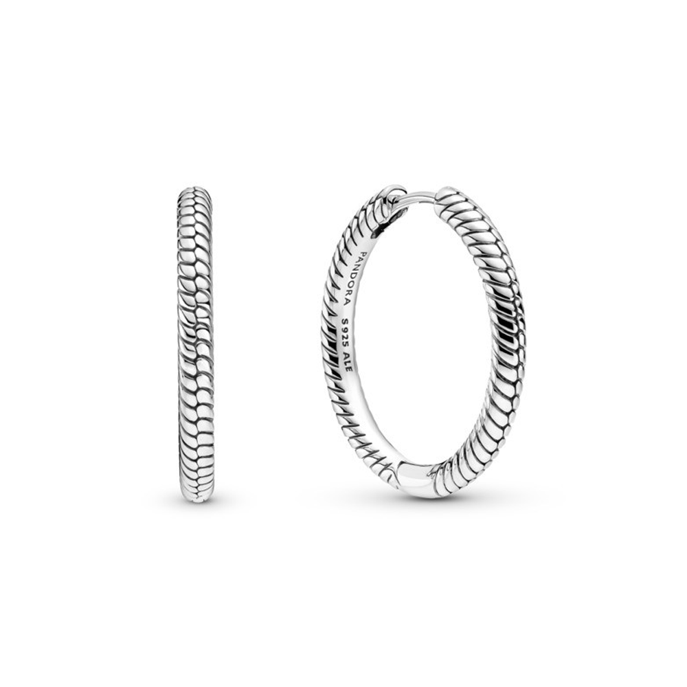 Snake chain pattern sterling silver hoop earrings