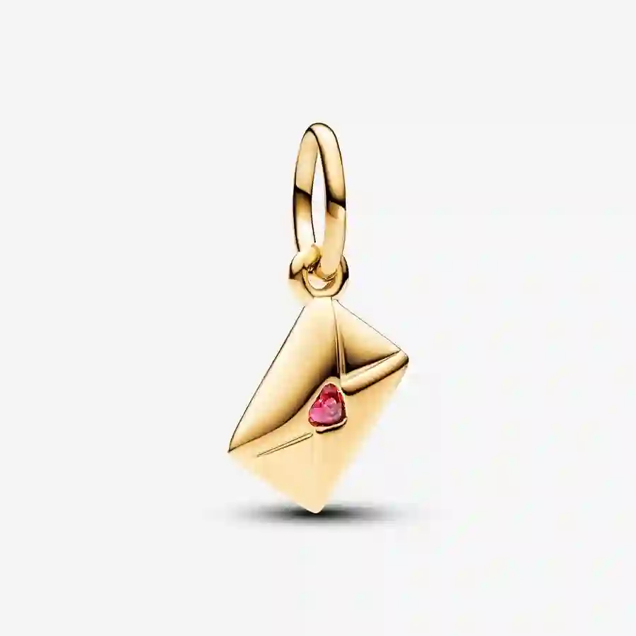 Love envelope 14k gold-plated dangle with red cubi