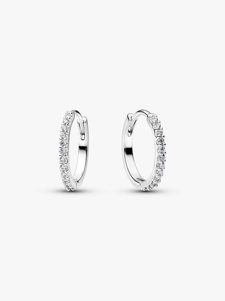 Sterling silver hoop earrings with clear cubic zir