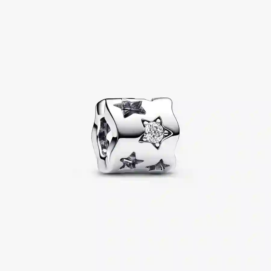 Cut-out star sterling silver charm with clear cubic zirconia