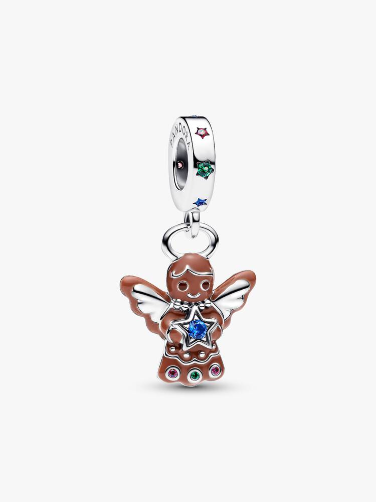 Gingerbread angel sterling silver dangle with red 