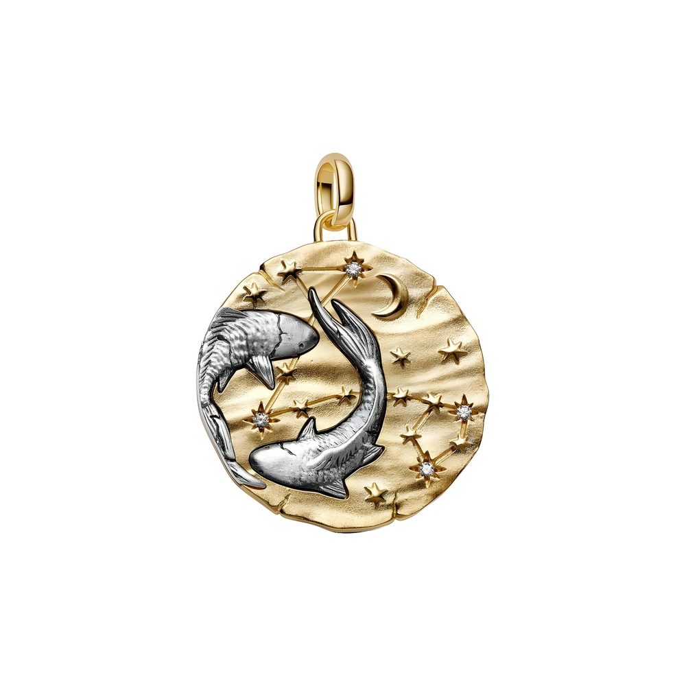 XL Pisces sterling silver and 14k gold-plated medallion with clear cubic zirconia