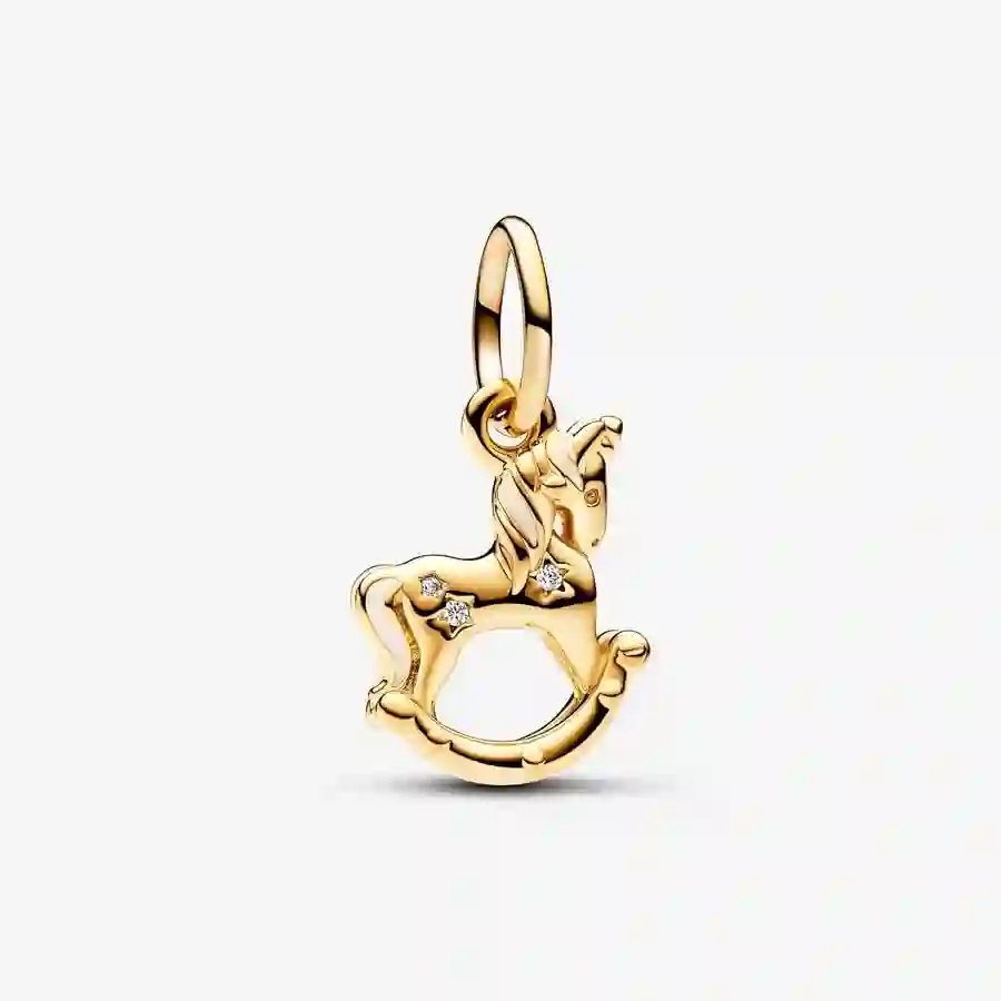 Rocking unicorn 14k gold-plated dangle with clear cubic zirconia and shimmering white enamel