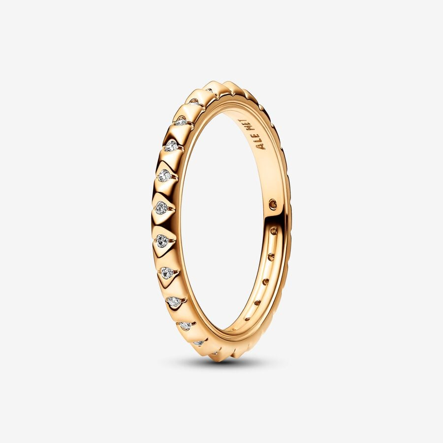 14k Gold-plated pyramid studded ring with clear cu