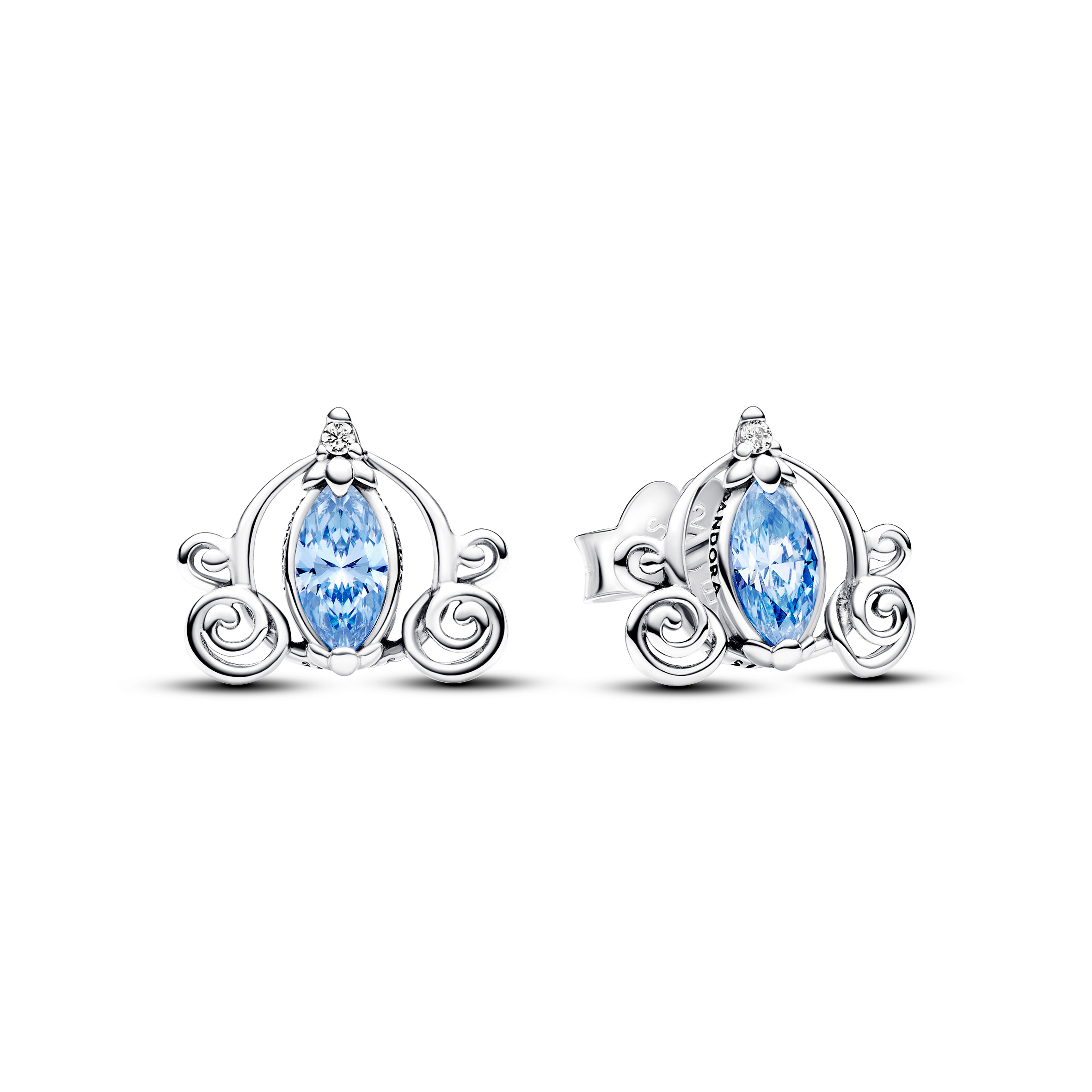 Disney Cinderella sterling silver stud Earring with fancy light blue and clear cubic zirconia