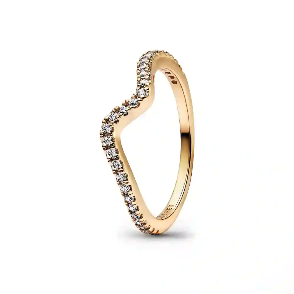 Wave 14k gold-plated ring with clear cubic zirconia