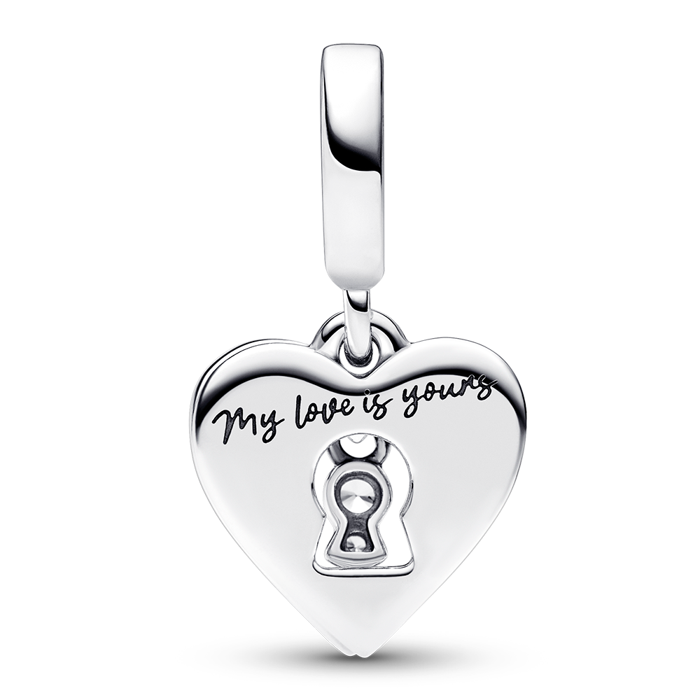 Padlock heart sterling silver double dangle with c