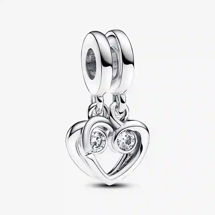 Hearts sterling silver splittable dangle with clea