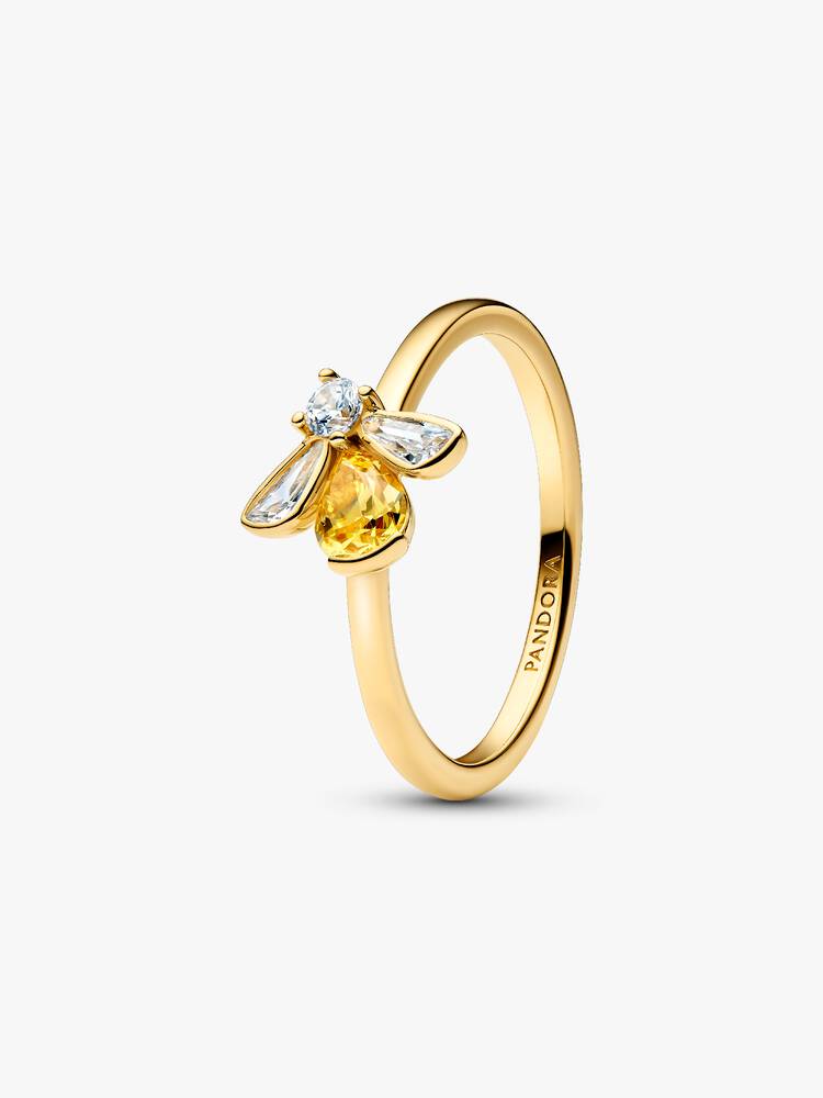 Bee 14k gold-plated ring with vibrant yellow and clear cubic zirconia