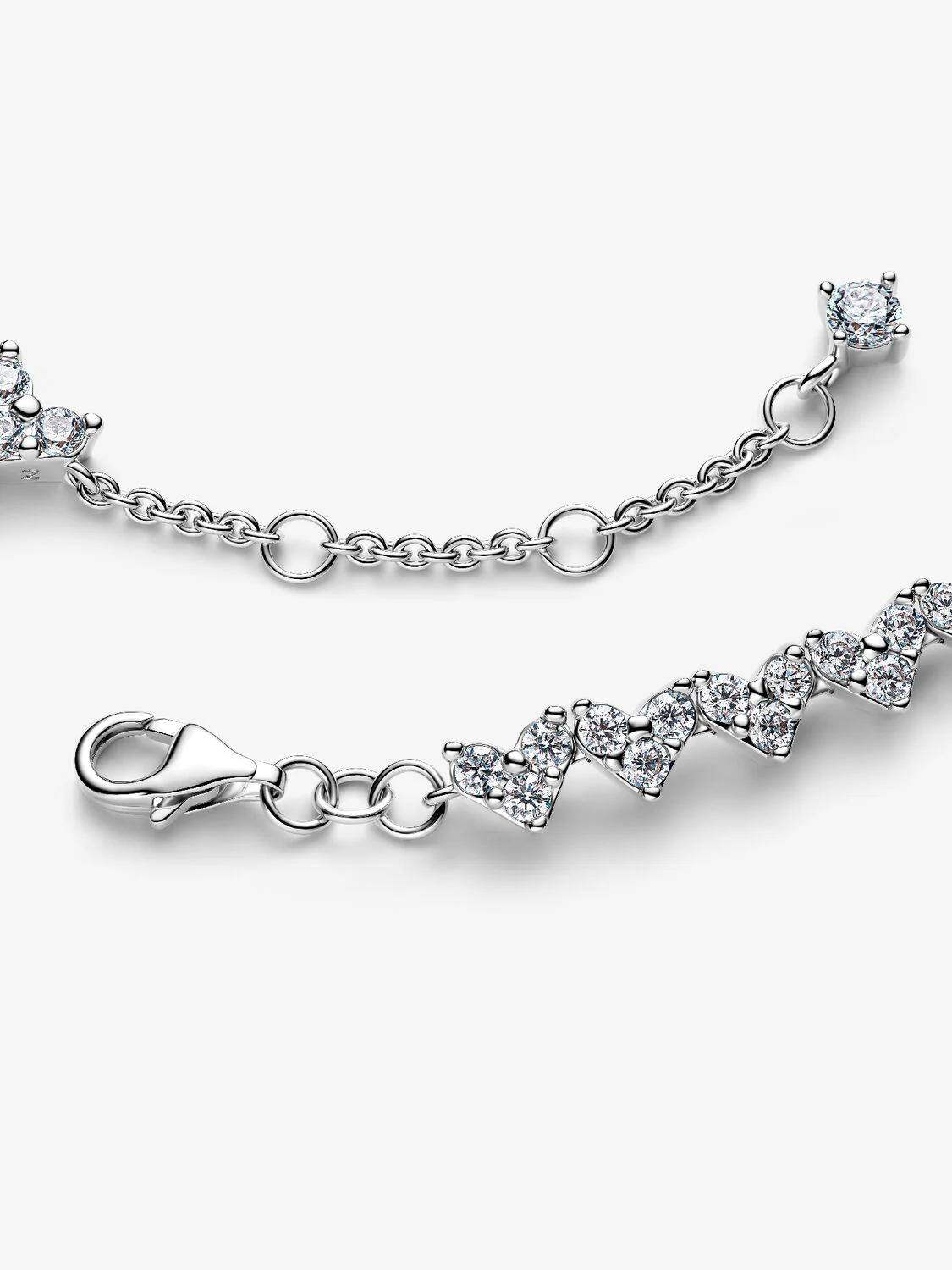 Heart sterling silver tennis bracelet with clear cubic zirconia