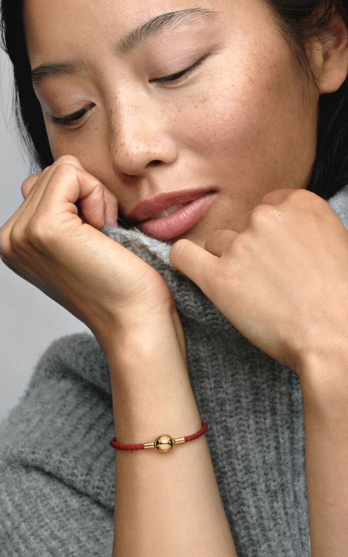 14k Gold-plated red leather bracelet