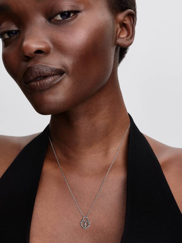 Heart padlock sterling silver pendant necklace wit