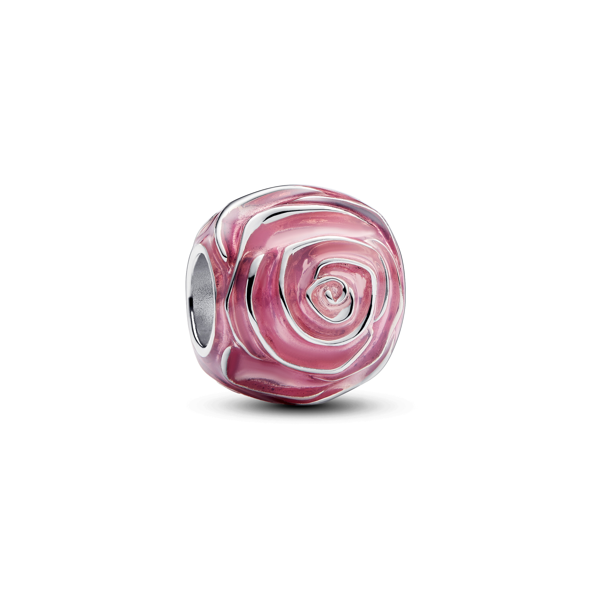Pink rose sterling silver charm with transparent p