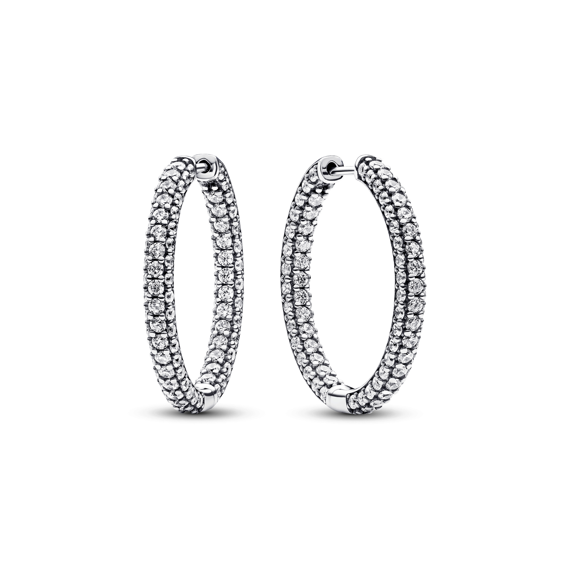 Sterling silver hoop earrings with clear cubic zir