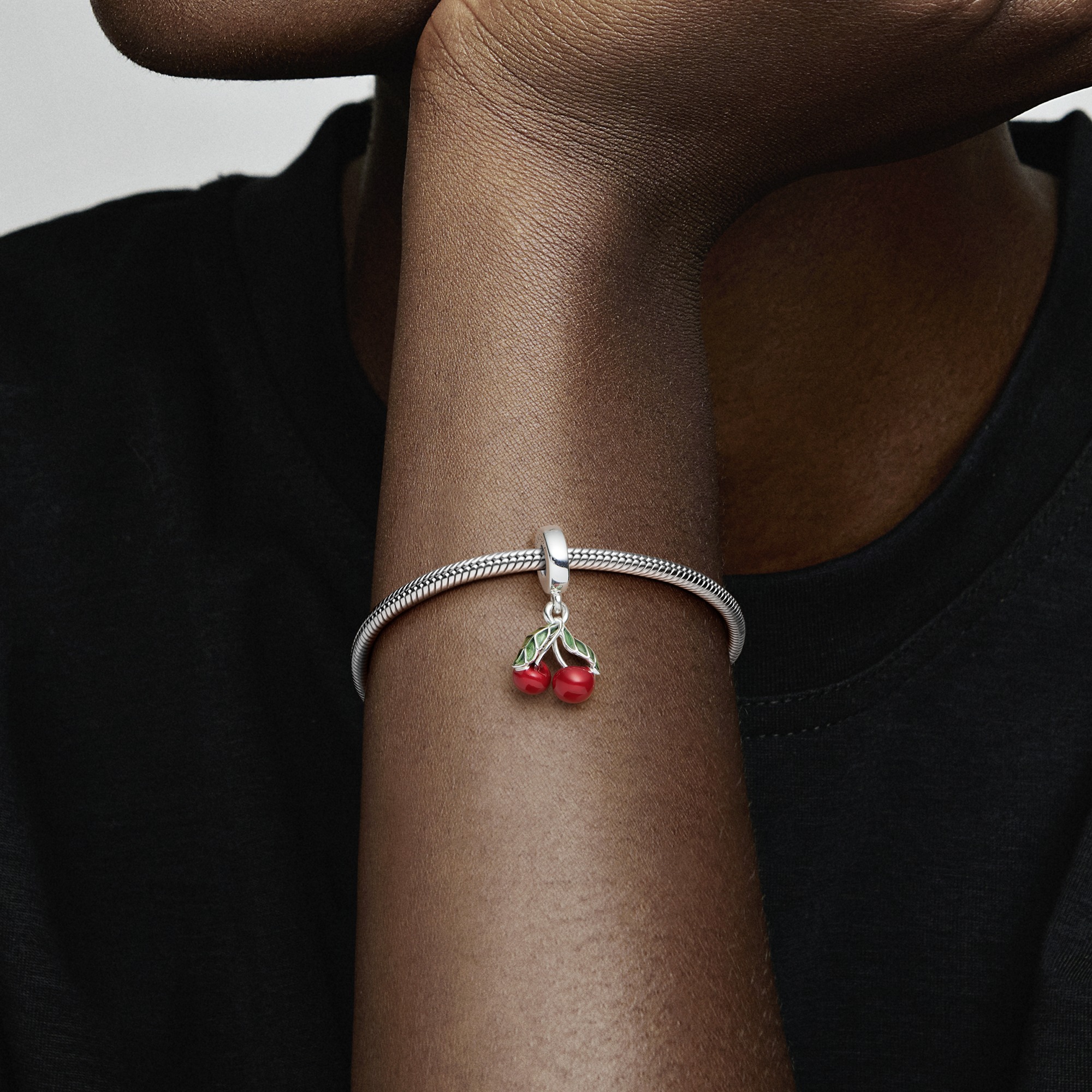 Cherry sterling silver dangle with green and red e