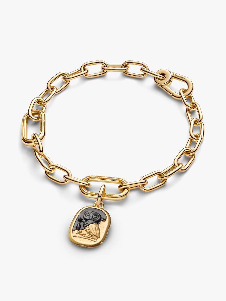 Owl 14k gold-plated medallion with black crystal