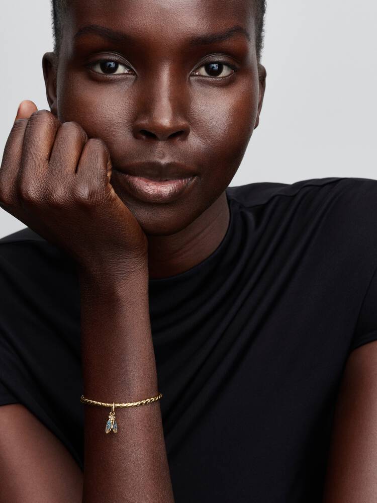 Cicada 14k gold-plated dangle with clear cubic zir