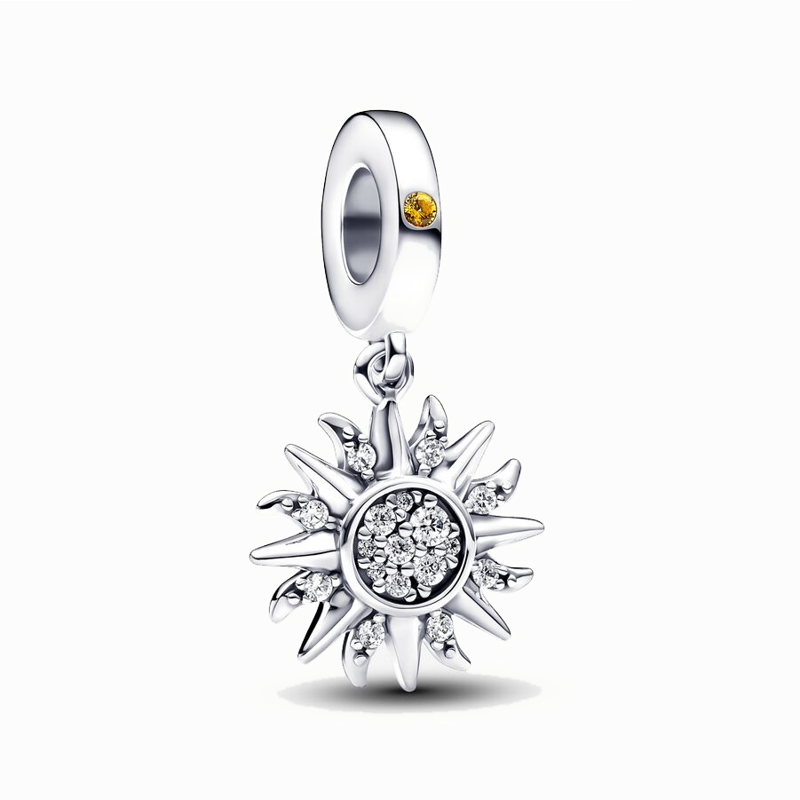 Sun sterling silver dangle with blazing yellow crystal and clear cubic zirconia