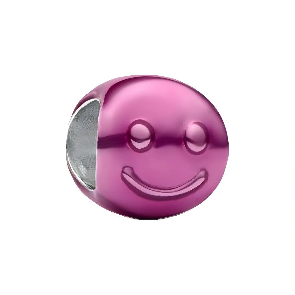 Happy face sterling silver mini charm with pink enamel