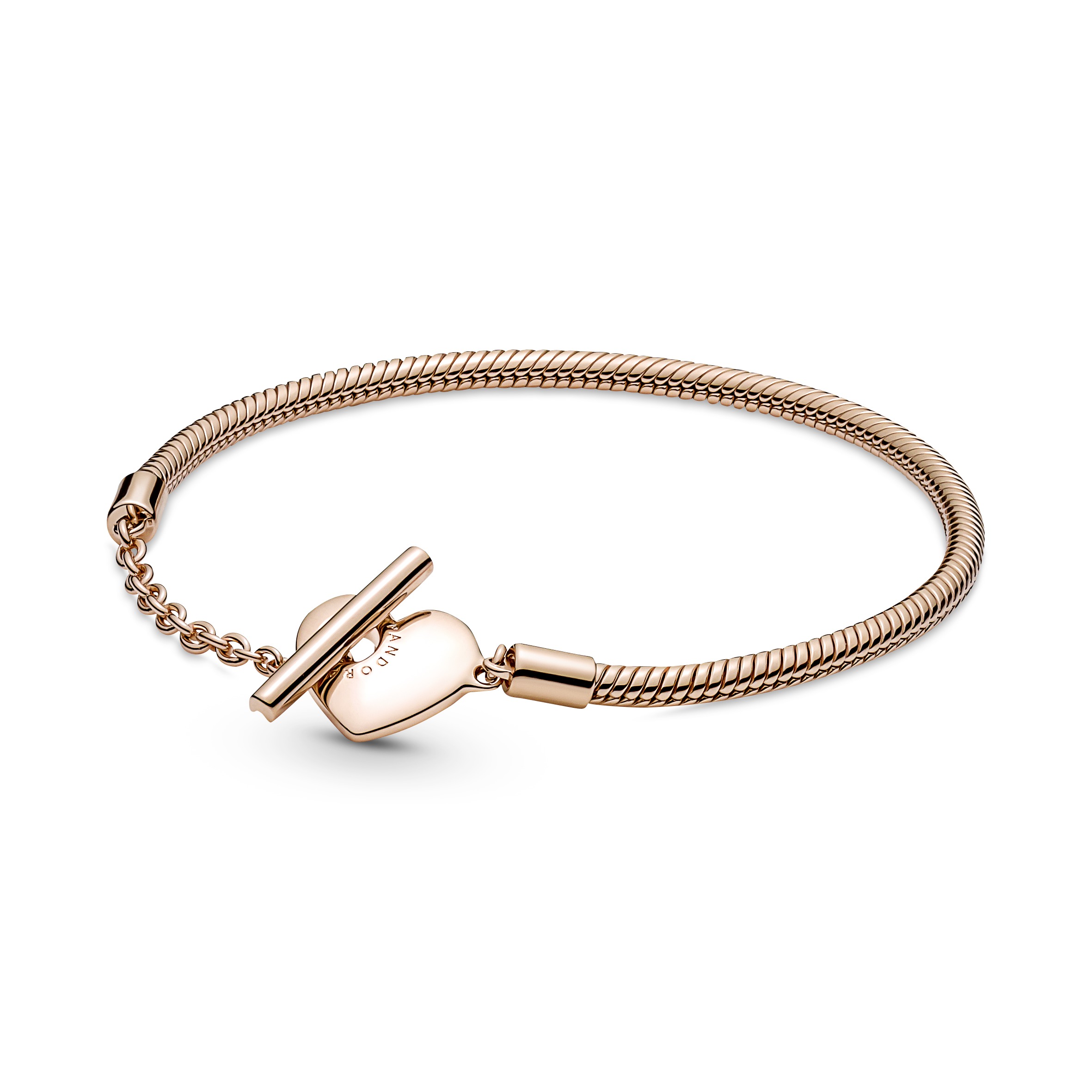 Snake chain 14k rose gold-plated T-bar heart bracelet /589285C00-18
