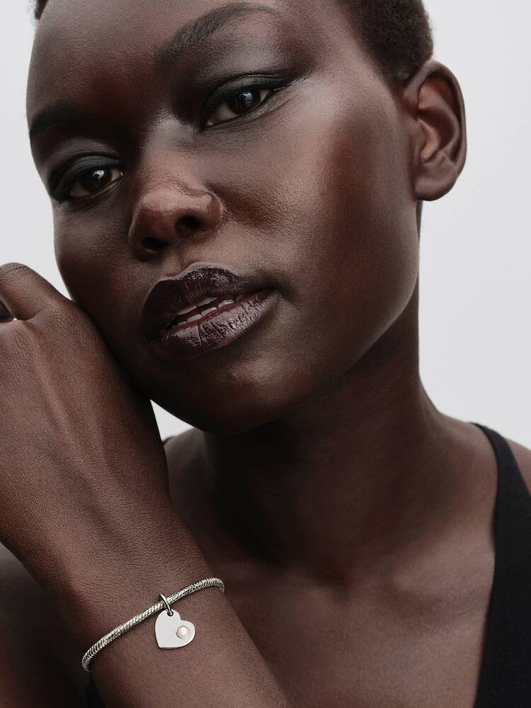 Engravable heart sterling silver dangle with white