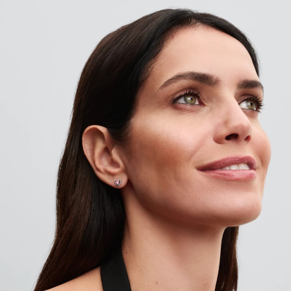 Heart sterling silver stud earrings with fancy pin