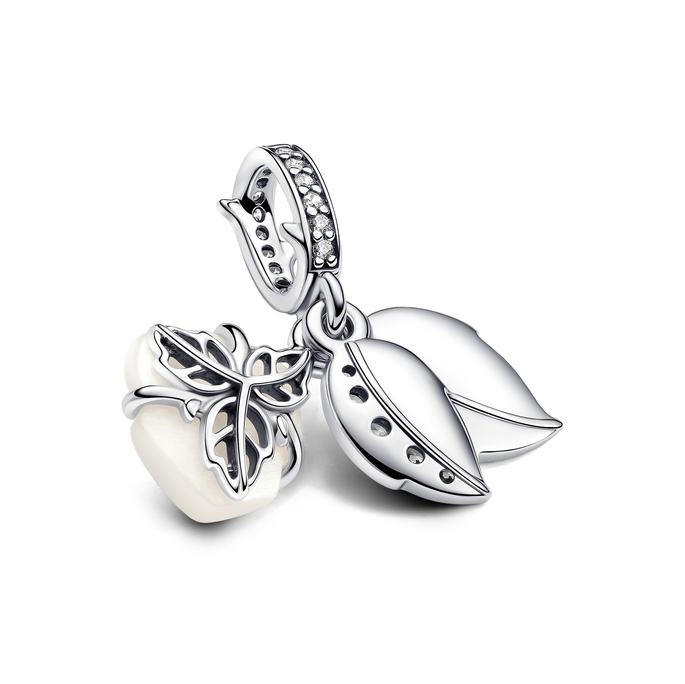 White rose sterling silver double dangle with whit