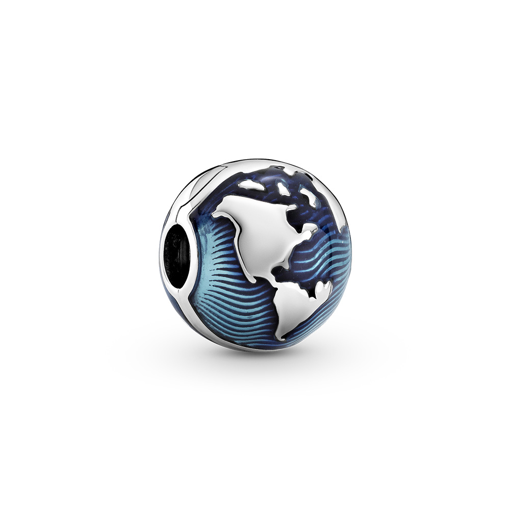 Globe sterling silver clip with transparent blue e