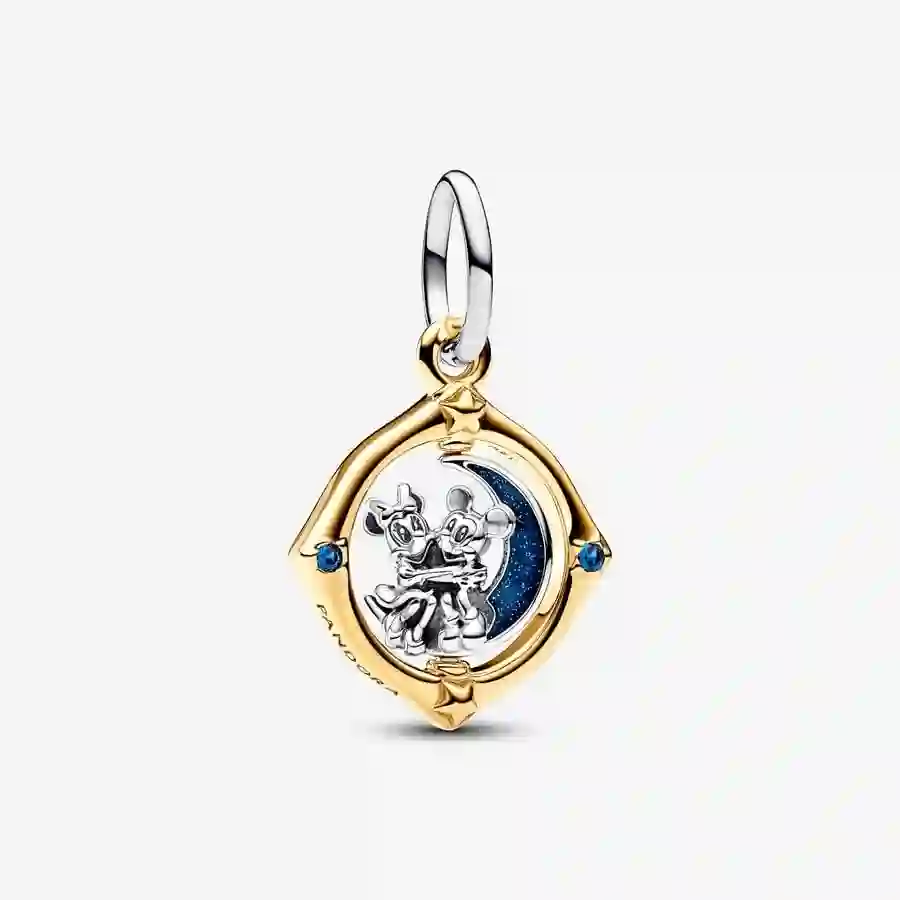 Disney Mickey and Minnie sterling silver and 14k gold-plated spinning dangle with true blue crystal 