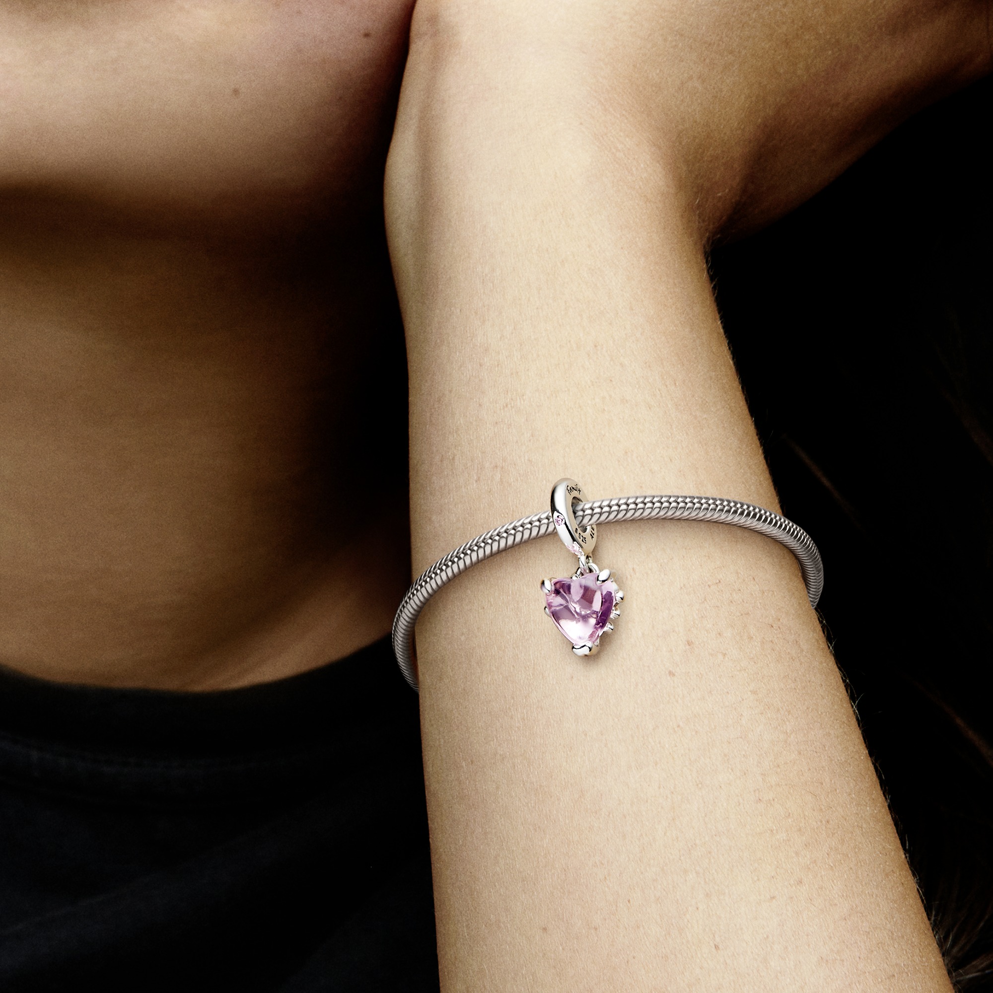 Family tree sterling silver dangle with fancy fairy tale pink cubic zirconia and rose shadow pink cr