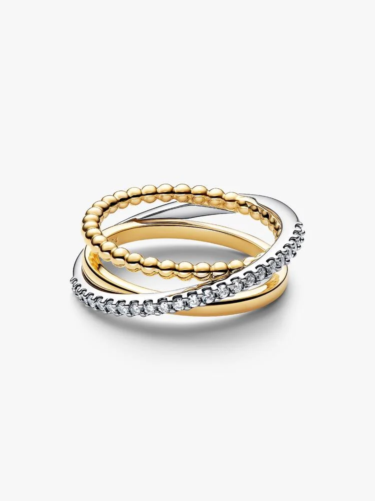Sterling silver and 14k gold-plated ring with clear cubic zirconia