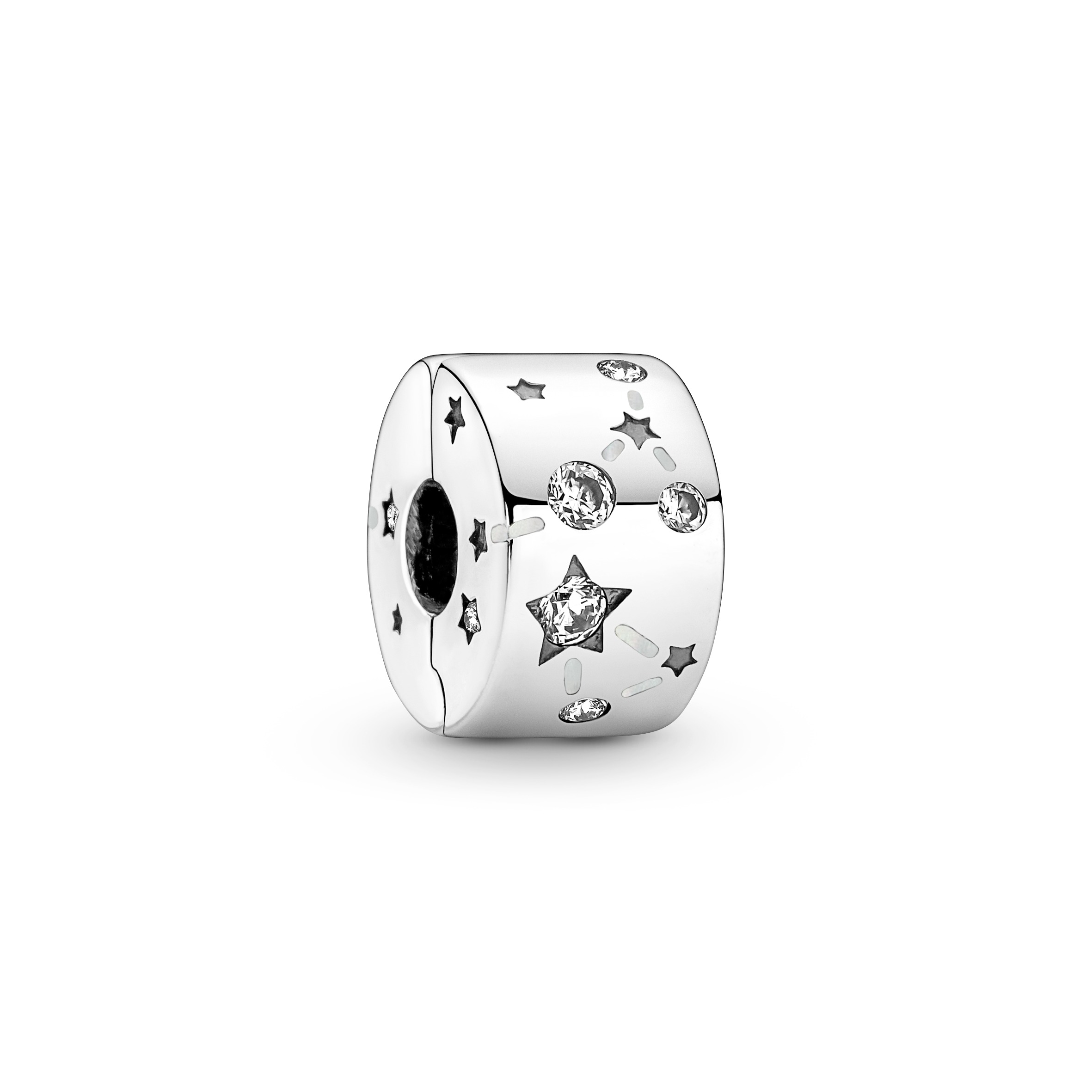 Constellation sterling silver clip with clear cubic zirconia and shimmering silver white enamel