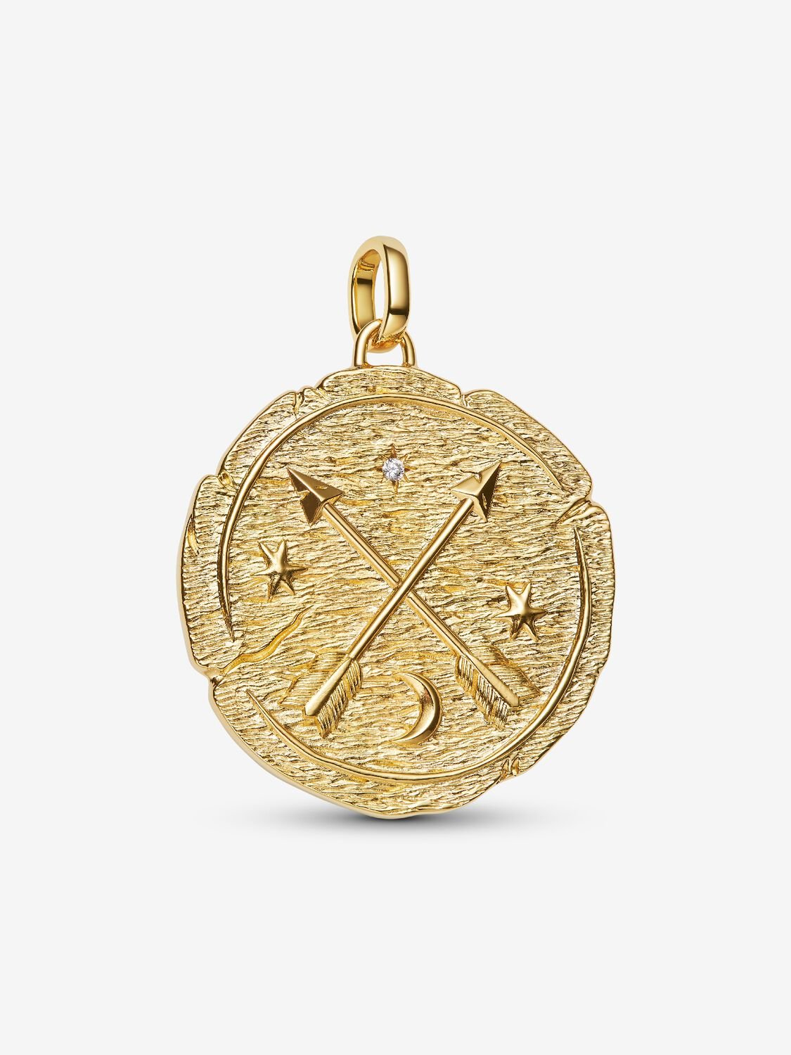 Crossing arrows 14k gold-plated medallion with cle