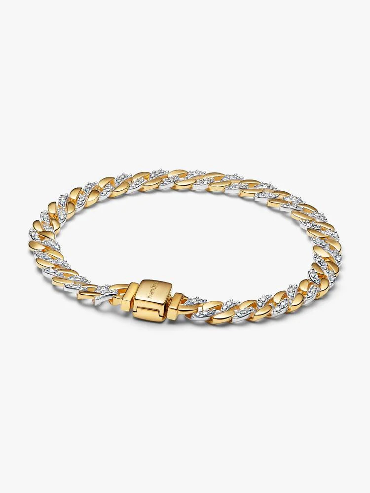 Cuban chain sterling silver and 14k gold-plated br