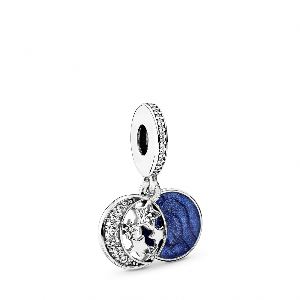Moon and star silver dangle with clear cubic zirco