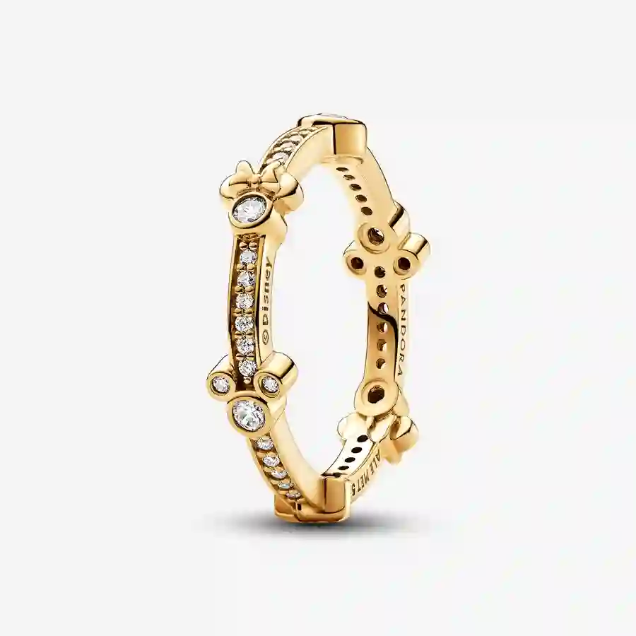 Disney Mickey and Minnie 14k gold-plated ring with clear cubic zirconia