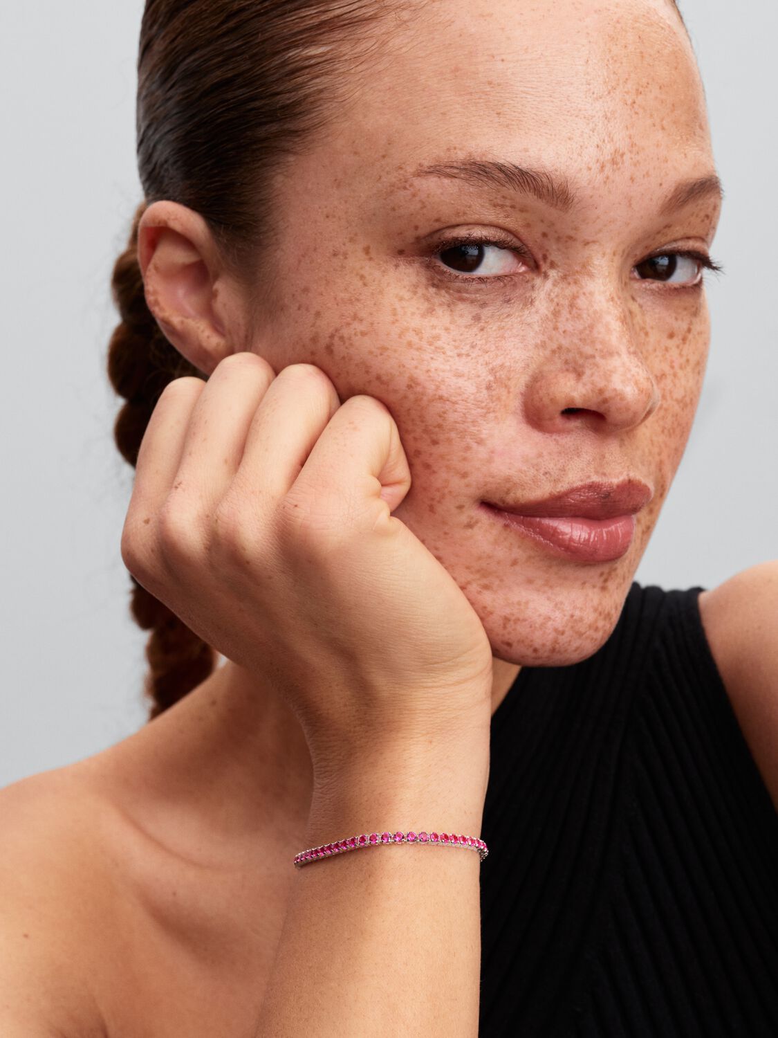 Sterling silver tennis bracelet with dark phlox pi