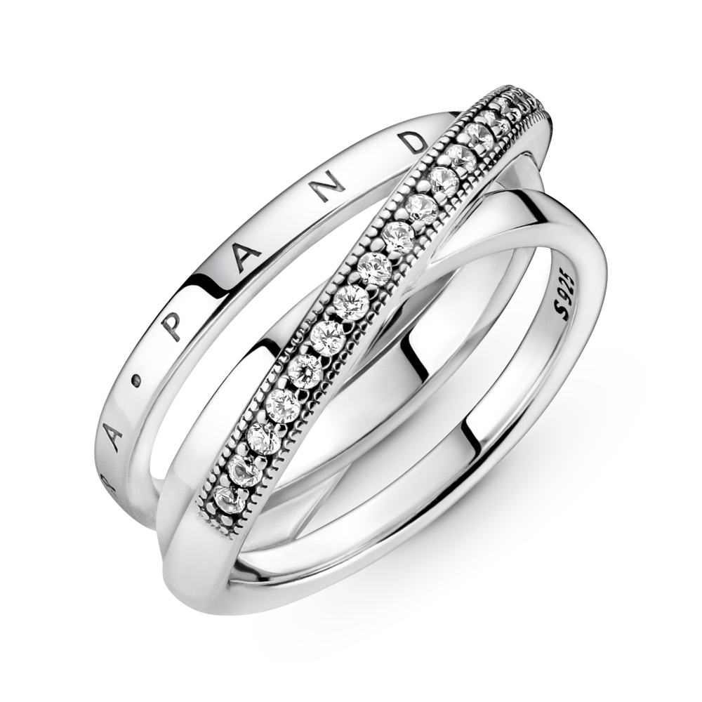 Pandora logo sterling silver ring with clear cubic