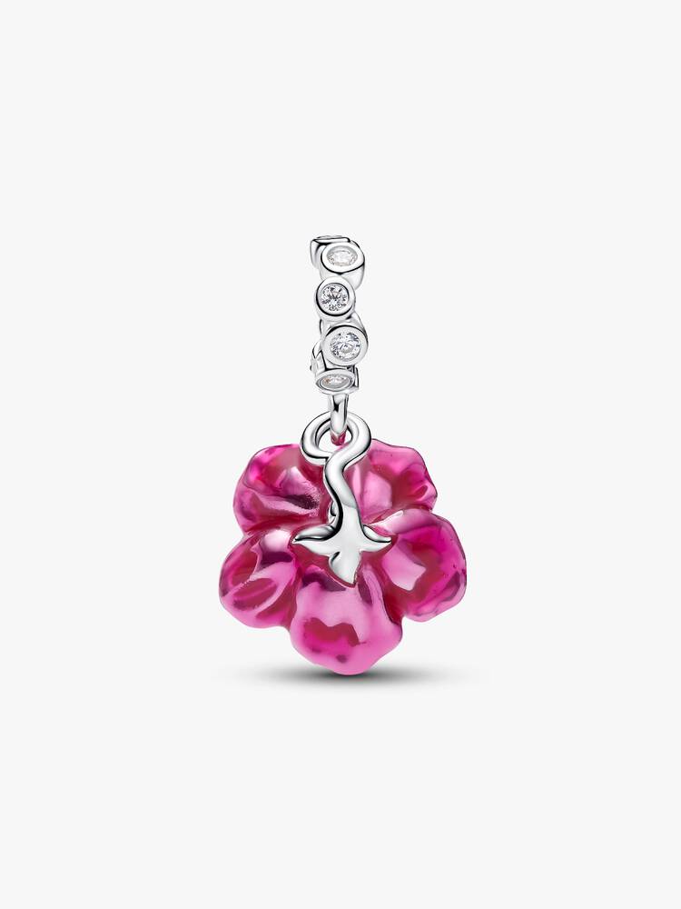 Hibiscus sterling silver dangle with clear cubic z