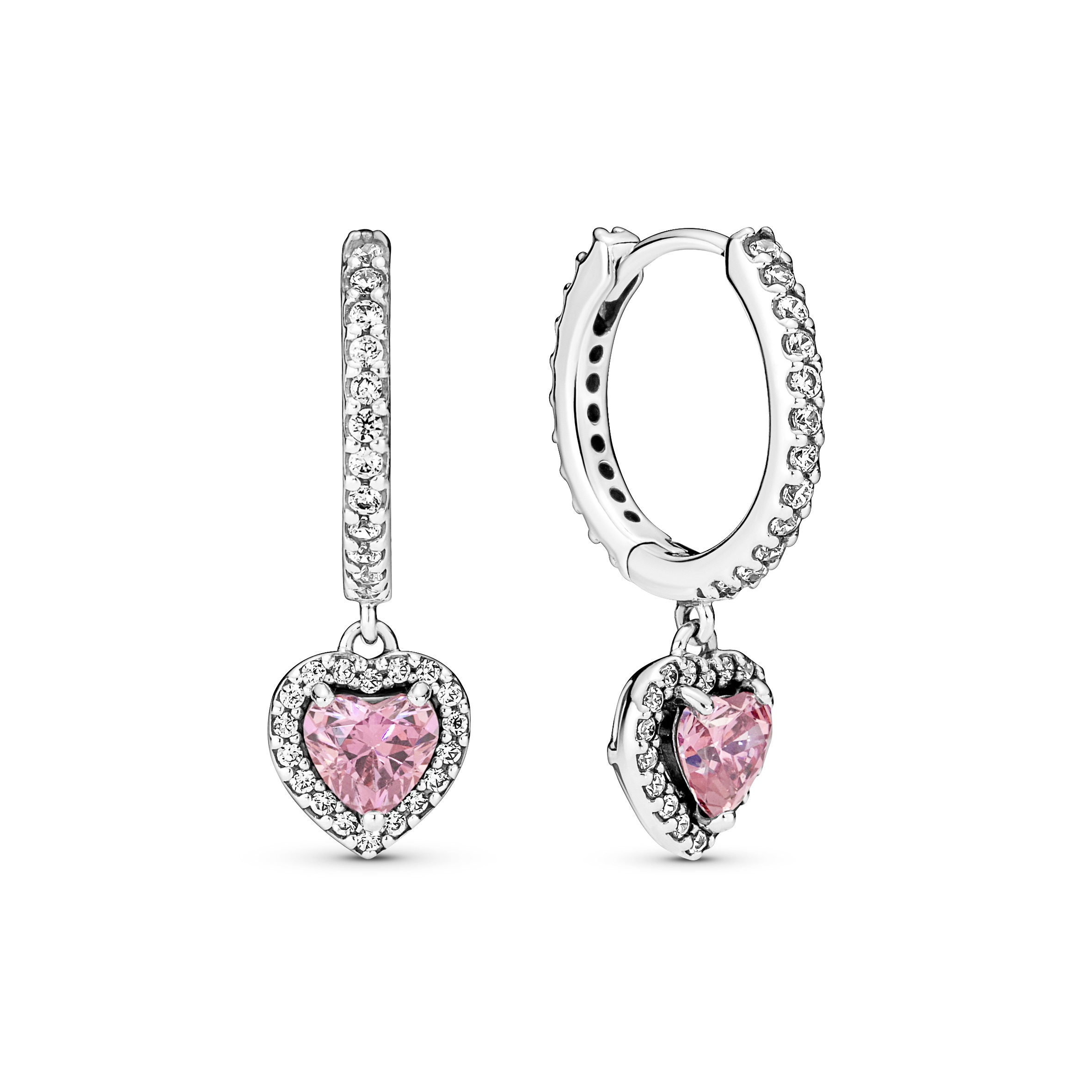 Heart sterling silver hoop earrings with fancy pin