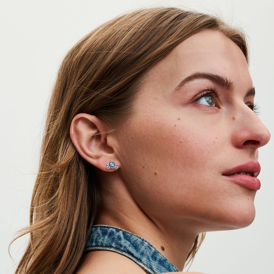 Disney Cinderella sterling silver stud Earring with fancy light blue and clear cubic zirconia