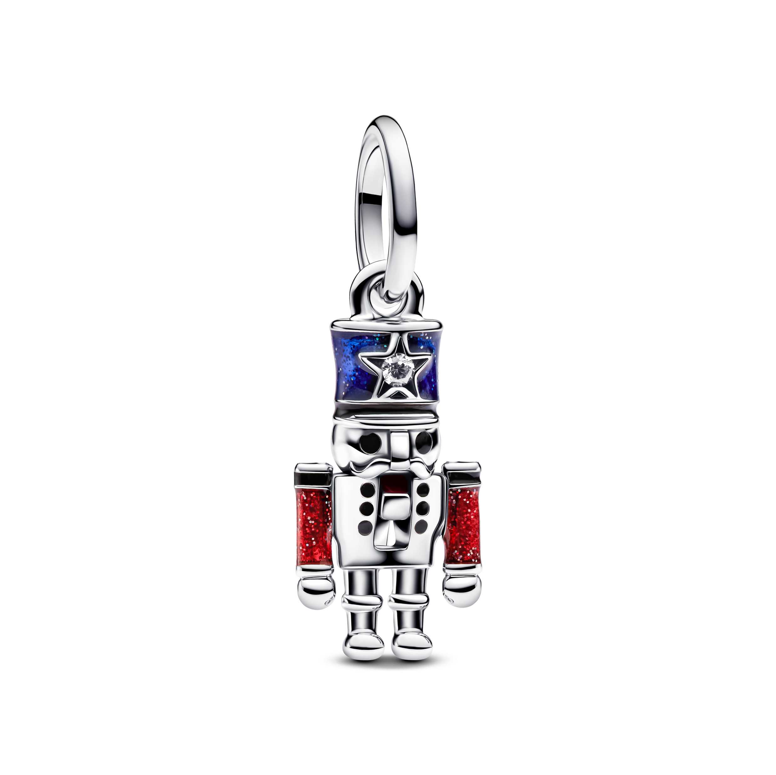Moveable nutcracker sterling silver dangle with cl