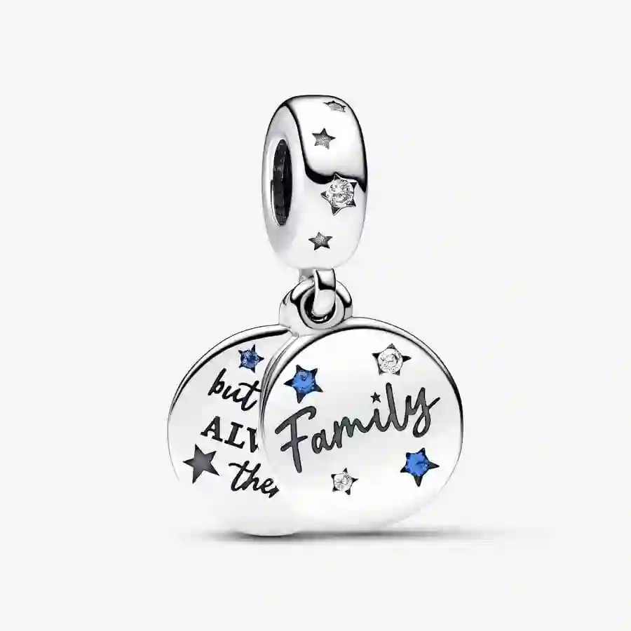 Family sterling silver double dangle with stellar blue crystal and clear cubic zirconia