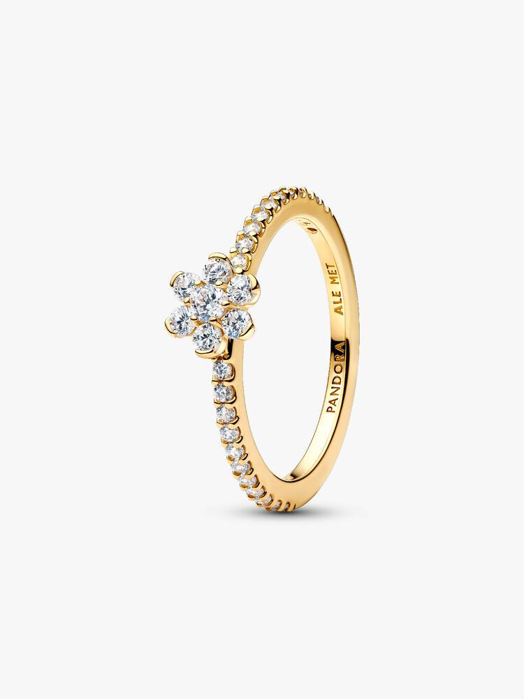 Flower 14k gold-plated ring with clear cubic zirco