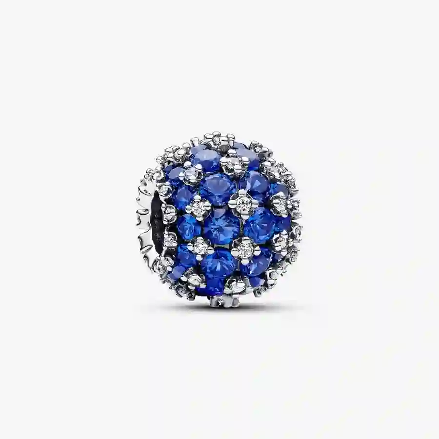Sterling silver charm with princess blue crystal and clear cubic zirconia