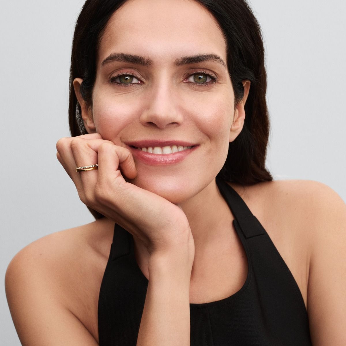 14k Gold-plated ring with clear cubic zirconia