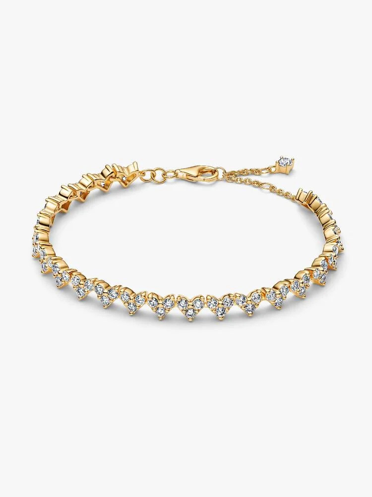 Heart 14k gold-plated tennis bracelet with clear c