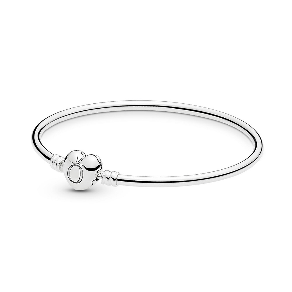 Silver bangle with heart-shaped clasp